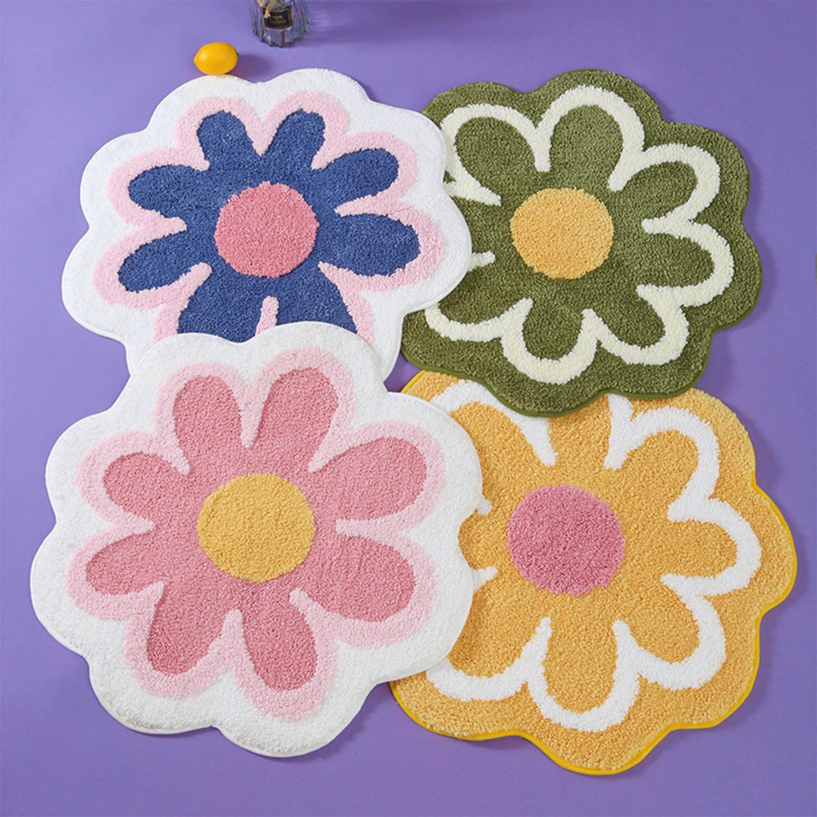 Cute Flower Round Area Rug Non Slip Circle Soft Fluffy Flower Rug